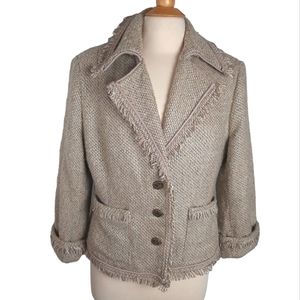 NEW YORK & COMPANY Cropped Tweed Jacket Sz 14 Tan/Beige